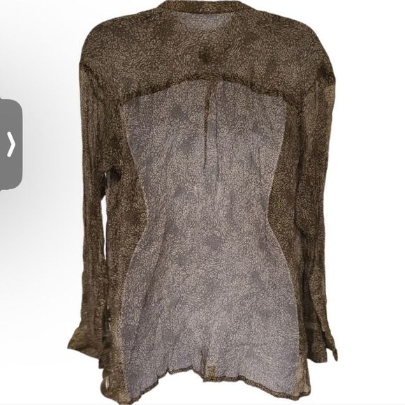 Watson Watson Sheer Brown Button-Up Women's Top - Picture 3 of 5